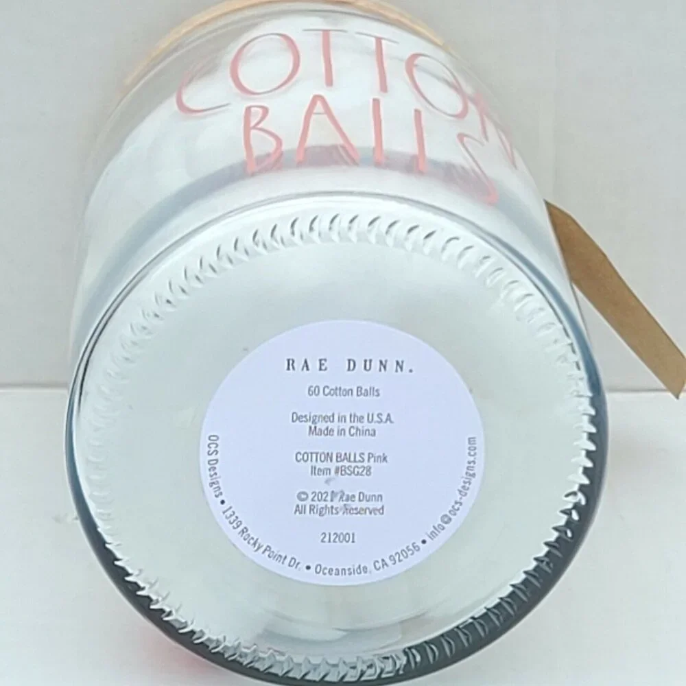 Rae Dunn Glass Jar/Canister Rainbow Lid Cotton Balls With 60 Cotton Balls NEW